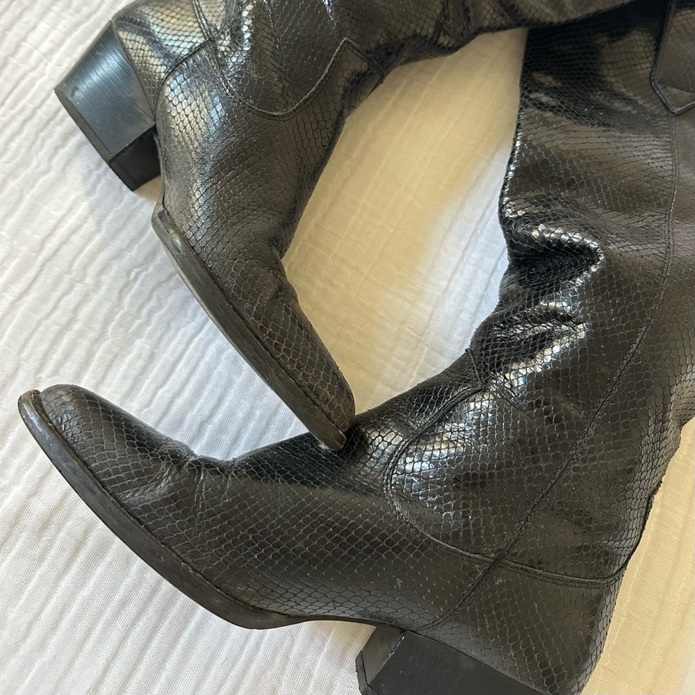 Black Leather Python/Snake Cowboy Boots - image 2